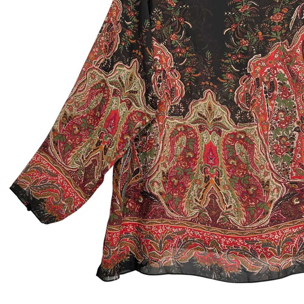Lauren Ralph Lauren Womens 3X Paisley Floral Sheer Peasant Boho Blouse Top - Picture 3 of 12